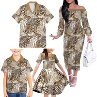 Wild Animal Skins Family Matching Off The Shoulder Long Sleeve Dress and Hawaiian Shirt Leopard Pattern - Wonder Print Shop
