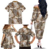 Wild Animal Skins Family Matching Off The Shoulder Long Sleeve Dress and Hawaiian Shirt Leopard Pattern - Wonder Print Shop