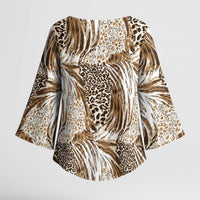 Wild Animal Skins Kimono Sleeve Blouse Leopard Pattern - Wonder Print Shop
