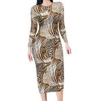 Wild Animal Skins Long Sleeve Bodycon Dress Leopard Pattern - Wonder Print Shop