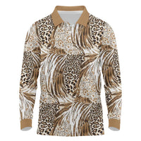 Wild Animal Skins Long Sleeve Polo Shirt Leopard Pattern - Wonder Print Shop