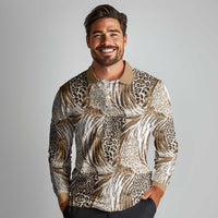Wild Animal Skins Long Sleeve Polo Shirt Leopard Pattern - Wonder Print Shop