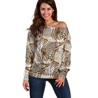 Wild Animal Skins Off Shoulder Sweater Leopard Pattern - Wonder Print Shop