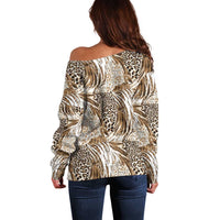 Wild Animal Skins Off Shoulder Sweater Leopard Pattern - Wonder Print Shop