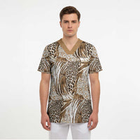 African Wild Animal Skins Scrub Top Leopard Pattern