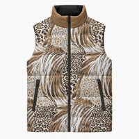 Wild Animal Skins Sleeveless Puffer Jacket Leopard Pattern - Wonder Print Shop