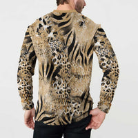Wild Animal Skins Button Sweatshirt Zebra Tiger Leopard Mix Skin - Wonder Print Shop
