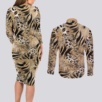 Wild Animal Skins Couples Matching Long Sleeve Bodycon Dress and Long Sleeve Button Shirt Zebra Tiger Leopard Mix Skin - Wonder Print Shop
