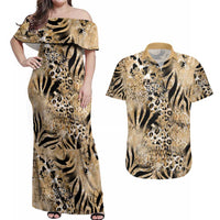 Wild Animal Skins Couples Matching Off Shoulder Maxi Dress and Hawaiian Shirt Zebra Tiger Leopard Mix Skin - Wonder Print Shop