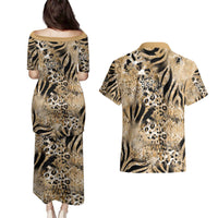 Wild Animal Skins Couples Matching Puletasi and Hawaiian Shirt Zebra Tiger Leopard Mix Skin - Wonder Print Shop