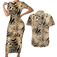 Wild Animal Skins Couples Matching Short Sleeve Bodycon Dress and Hawaiian Shirt Zebra Tiger Leopard Mix Skin - Wonder Print Shop
