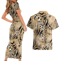 Wild Animal Skins Couples Matching Short Sleeve Bodycon Dress and Hawaiian Shirt Zebra Tiger Leopard Mix Skin - Wonder Print Shop