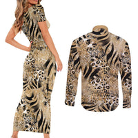 Wild Animal Skins Couples Matching Short Sleeve Bodycon Dress and Long Sleeve Button Shirt Zebra Tiger Leopard Mix Skin - Wonder Print Shop