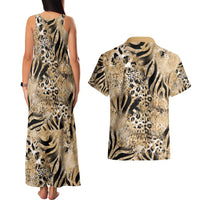 Wild Animal Skins Couples Matching Tank Maxi Dress and Hawaiian Shirt Zebra Tiger Leopard Mix Skin - Wonder Print Shop