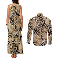 Wild Animal Skins Couples Matching Tank Maxi Dress and Long Sleeve Button Shirt Zebra Tiger Leopard Mix Skin - Wonder Print Shop