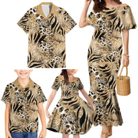 Wild Animal Skins Family Matching Mermaid Dress and Hawaiian Shirt Zebra Tiger Leopard Mix Skin - Wonder Print Shop