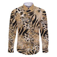 Wild Animal Skins Family Matching Off The Shoulder Long Sleeve Dress and Hawaiian Shirt Zebra Tiger Leopard Mix Skin - Wonder Print Shop