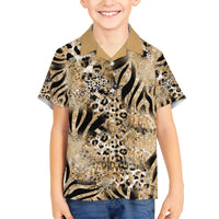 Wild Animal Skins Family Matching Off The Shoulder Long Sleeve Dress and Hawaiian Shirt Zebra Tiger Leopard Mix Skin - Wonder Print Shop