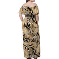 Wild Animal Skins Family Matching Off Shoulder Maxi Dress and Hawaiian Shirt Zebra Tiger Leopard Mix Skin - Wonder Print Shop