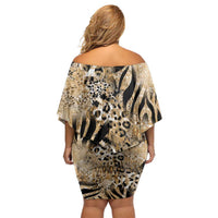 Wild Animal Skins Family Matching Off Shoulder Short Dress and Hawaiian Shirt Zebra Tiger Leopard Mix Skin - Wonder Print Shop