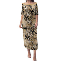 Wild Animal Skins Family Matching Puletasi and Hawaiian Shirt Zebra Tiger Leopard Mix Skin - Wonder Print Shop