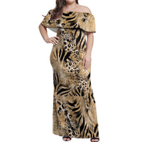 Wild Animal Skins Off Shoulder Maxi Dress Zebra Tiger Leopard Mix Skin - Wonder Print Shop