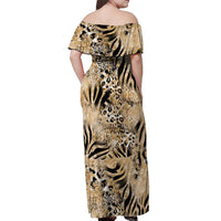 Wild Animal Skins Off Shoulder Maxi Dress Zebra Tiger Leopard Mix Skin - Wonder Print Shop