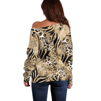 Wild Animal Skins Off Shoulder Sweater Zebra Tiger Leopard Mix Skin - Wonder Print Shop