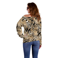 Wild Animal Skins Off Shoulder Sweater Zebra Tiger Leopard Mix Skin - Wonder Print Shop