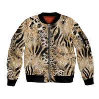 Wild Animal Skins Sleeve Zip Bomber Jacket Zebra Tiger Leopard Mix Skin - Wonder Print Shop