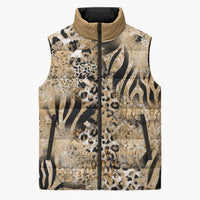 Wild Animal Skins Sleeveless Puffer Jacket Zebra Tiger Leopard Mix Skin - Wonder Print Shop