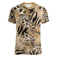 Wild Animal Skins Women V-Neck T-Shirt Zebra Tiger Leopard Mix Skin - Wonder Print Shop