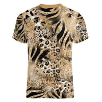 Wild Animal Skins Women V-Neck T-Shirt Zebra Tiger Leopard Mix Skin - Wonder Print Shop