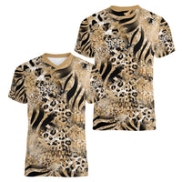 Wild Animal Skins Women V-Neck T-Shirt Zebra Tiger Leopard Mix Skin - Wonder Print Shop
