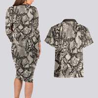 Wild Animal Skins Couples Matching Long Sleeve Bodycon Dress and Hawaiian Shirt Snake and Crocodile Mix Skin - Wonder Print Shop