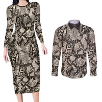 Wild Animal Skins Couples Matching Long Sleeve Bodycon Dress and Long Sleeve Button Shirt Snake and Crocodile Mix Skin - Wonder Print Shop