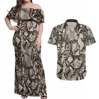Wild Animal Skins Couples Matching Off Shoulder Maxi Dress and Hawaiian Shirt Snake and Crocodile Mix Skin - Wonder Print Shop