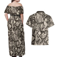Wild Animal Skins Couples Matching Off Shoulder Maxi Dress and Hawaiian Shirt Snake and Crocodile Mix Skin - Wonder Print Shop