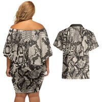 Wild Animal Skins Couples Matching Off Shoulder Short Dress and Hawaiian Shirt Snake and Crocodile Mix Skin - Wonder Print Shop