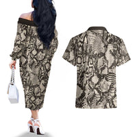 Wild Animal Skins Couples Matching Off The Shoulder Long Sleeve Dress and Hawaiian Shirt Snake and Crocodile Mix Skin - Wonder Print Shop