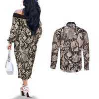 Wild Animal Skins Couples Matching Off The Shoulder Long Sleeve Dress and Long Sleeve Button Shirt Snake and Crocodile Mix Skin - Wonder Print Shop