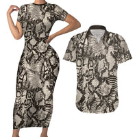 Wild Animal Skins Couples Matching Short Sleeve Bodycon Dress and Hawaiian Shirt Snake and Crocodile Mix Skin - Wonder Print Shop
