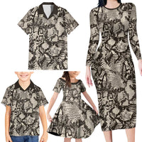 Wild Animal Skins Family Matching Long Sleeve Bodycon Dress and Hawaiian Shirt Snake and Crocodile Mix Skin - Wonder Print Shop