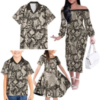 Wild Animal Skins Family Matching Off The Shoulder Long Sleeve Dress and Hawaiian Shirt Snake and Crocodile Mix Skin - Wonder Print Shop