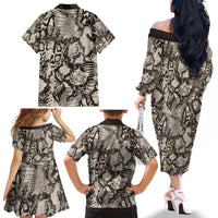 Wild Animal Skins Family Matching Off The Shoulder Long Sleeve Dress and Hawaiian Shirt Snake and Crocodile Mix Skin - Wonder Print Shop