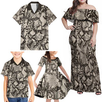 Wild Animal Skins Family Matching Off Shoulder Maxi Dress and Hawaiian Shirt Snake and Crocodile Mix Skin - Wonder Print Shop
