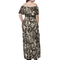 Wild Animal Skins Off Shoulder Maxi Dress Snake and Crocodile Mix Skin - Wonder Print Shop