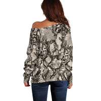 Wild Animal Skins Off Shoulder Sweater Snake and Crocodile Mix Skin - Wonder Print Shop