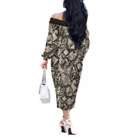 Wild Animal Skins Off The Shoulder Long Sleeve Dress Snake and Crocodile Mix Skin - Wonder Print Shop