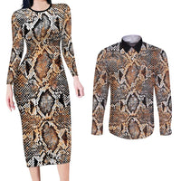 Wild Animal Skins Couples Matching Long Sleeve Bodycon Dress and Long Sleeve Button Shirt Vintage Snake Skin Pattern - Wonder Print Shop